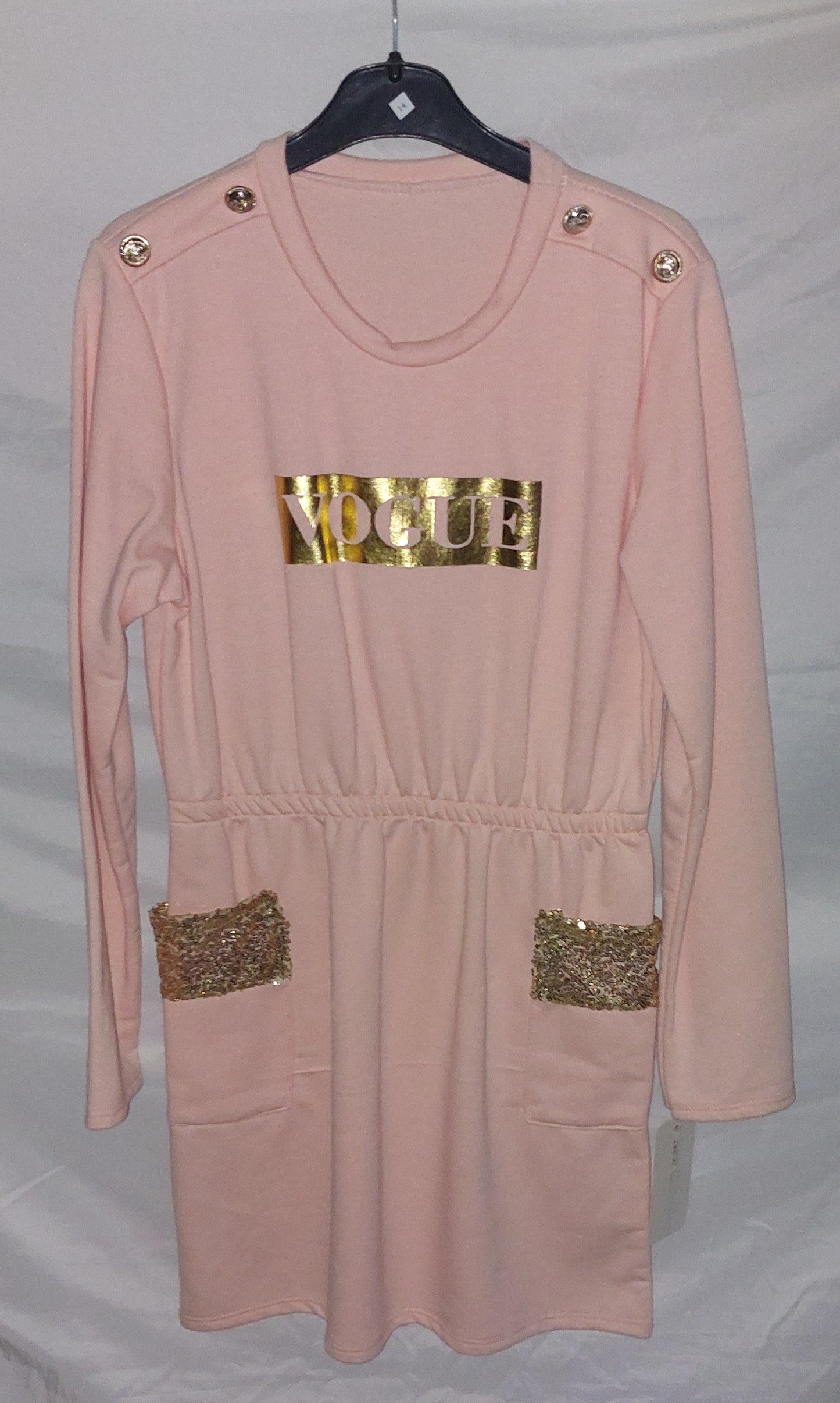 Robe Vogue rose dorée avec poches paillettes